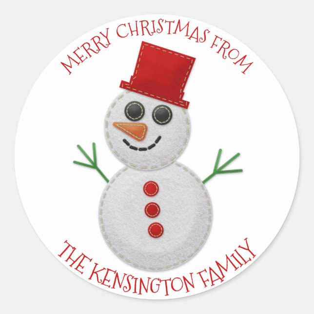 Adesivo Redondo Fósforo de Envelope Felt Snowman (Frente)