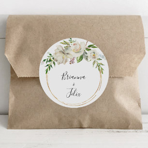 Adesivo Redondo Fósseis de Envelope de Casamento Floral Geométri