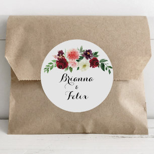 Adesivo Redondo Fósseis de Envelope de Casamento Floral Primavera