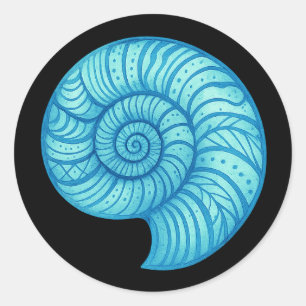 Adesivo Redondo Fóssil de Ammonite – Distorção Espiral Neon