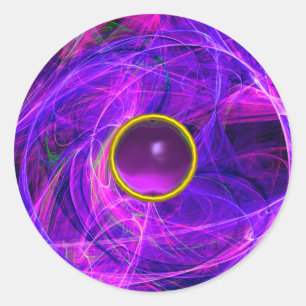 Adesivo Redondo FOTÃO LOUCO Fraturas Azuis de Gemstone Roxo, Roch