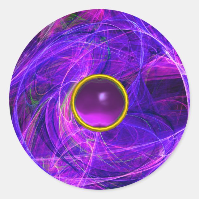 Adesivo Redondo FOTÃO LOUCO Fraturas Azuis de Gemstone Roxo, Rocha (Frente)