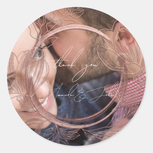 Adesivo Redondo Foto Agradecimento Nome Magnólia Floral Casamento  (Frente)