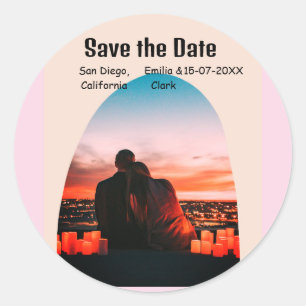 Adesivo Redondo foto arco rosa rústico boho save the date QR moder