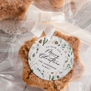 Adesivo Redondo Foto botânica mínima elegante de Natal natural