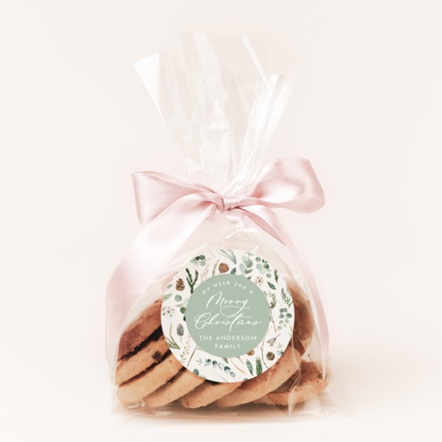 Adesivo Redondo Foto botânica mínima elegante do Natal (Criador carregado)