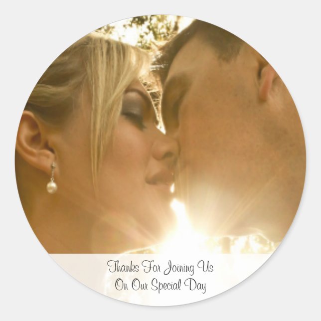 Adesivo Redondo Foto: Casamento de Script Obrigado (Frente)