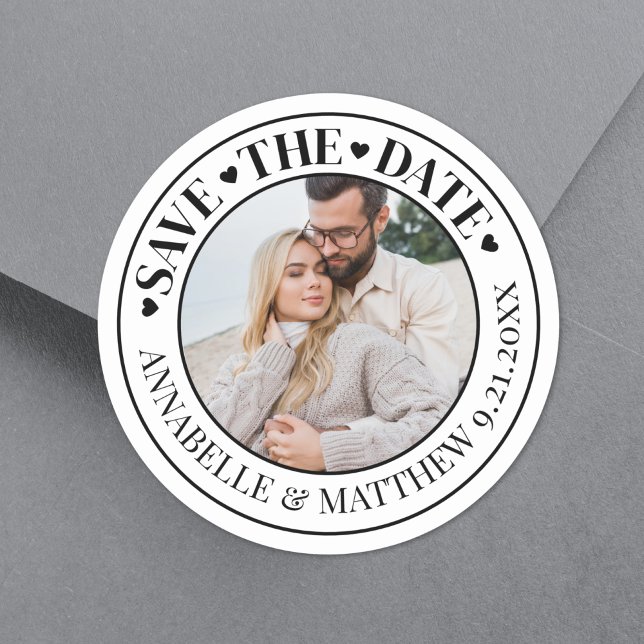 Adesivo Redondo Foto: Casamento Salvar a Data (Photo Wedding Save The Date Classic Round Sticker)