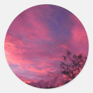 Adesivo Redondo Foto cor-de-rosa e azul dos céus do céu do nasce