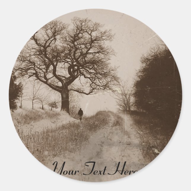 Adesivo Redondo foto da cena de neve atmosférica no inverno (Frente)