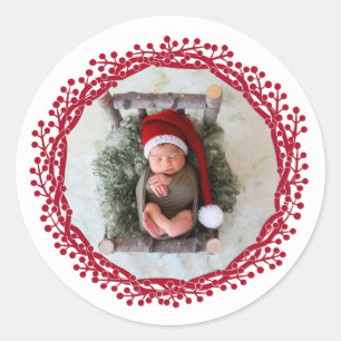 Adesivo Redondo Foto da coroa de fruta de Natal