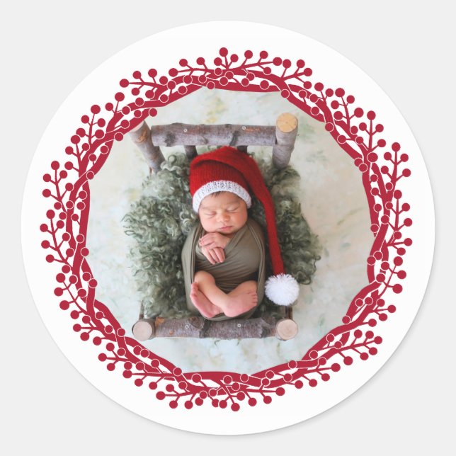 Adesivo Redondo Foto da coroa de fruta de Natal (Frente)