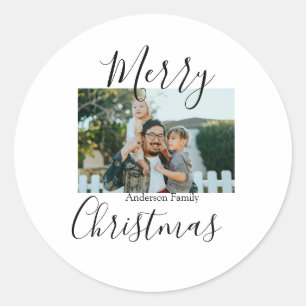Adesivo Redondo Foto da família Feliz Natal, moderna e elegante ru