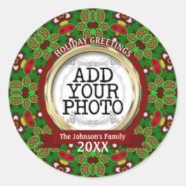 Adesivo Redondo Foto da família Green and Red Holiday Vibe