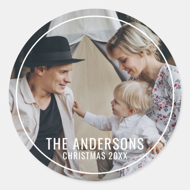 Adesivo Redondo Foto da família personalizada com nome da família (Frente)