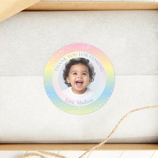 Adesivo Redondo Foto Da Magical Rainbow Stars Obrigado Por Chegar (Criador carregado)