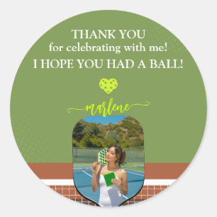Adesivo Redondo Foto da Raquete de Pickleball Preppy para Festa de