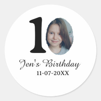 Adesivo Redondo Foto de 10° aniversário carta negrito crianças nom