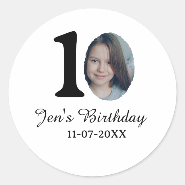 Adesivo Redondo Foto de 10° aniversário carta negrito crianças nom (Frente)