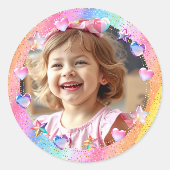 Adesivo Redondo Foto de aniversário da garota personalizada (Frente)
