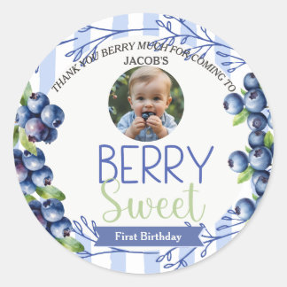 Adesivo Redondo Foto de aniversário de Berry Sweet Blueberry