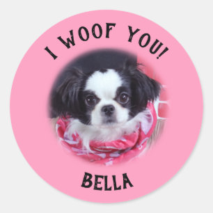 Adesivo Redondo Foto de Cão Personalizado I Woof You Stickers