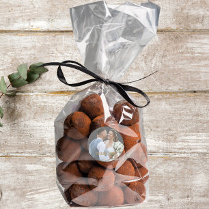 Adesivo Redondo Foto De Casamento Dourada Tipografia Obrigado