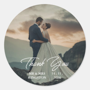 Adesivo Redondo Foto De Casamento E Escrita Branca Elegante Obriga