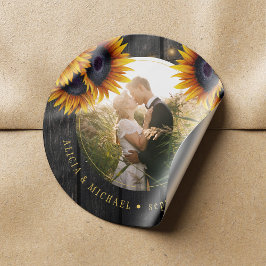 Adesivo Redondo Foto de casamento russa personalizada de girassóis