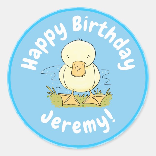 Adesivo Redondo Foto de desenho animado de bebê amarelo-branco (Frente)