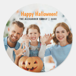 Adesivo Redondo Foto de Família Feliz Halloween