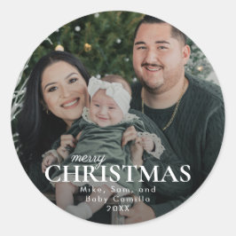 Adesivo Redondo Foto de Família Feliz Natal Minimalista