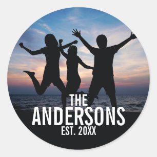 Adesivo Redondo Foto de família personalizada com nome de famíli