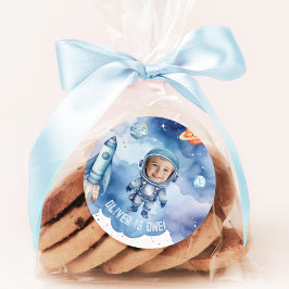 Adesivo Redondo Foto de festa de aniversário do Astronauta Espacia