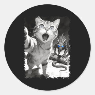 Adesivo Redondo Foto de gato com chupacabra meme de criptid funny