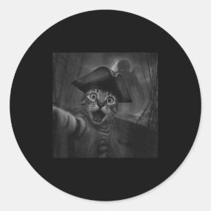 Adesivo Redondo Foto de Gato com Cthulhu Horror Cósmico Meme Engra