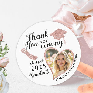 Adesivo Redondo Foto de Graduação Dourada de Rosa e Branco Obrigad