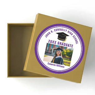 Adesivo Redondo Foto de Graduado Roxo Personalizada Festa de Gradu
