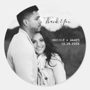 Adesivo Redondo Foto de Imagem Personalizada Obrigado Casamento