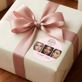 Adesivo Redondo Foto de Maquiagem de Logotipo Rosa Corado Obrigado