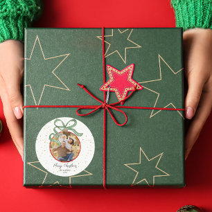Adesivo Redondo Foto de Natal com Fita Verde Elegante