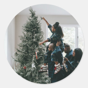 Adesivo Redondo Foto de Natal da Família Personalizada
