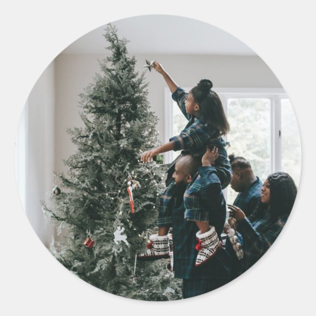 Adesivo Redondo Foto de Natal da Família Personalizada (Frente)
