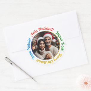 Adesivo Redondo Foto de Natal de Mal-prazer multilíngue personaliz
