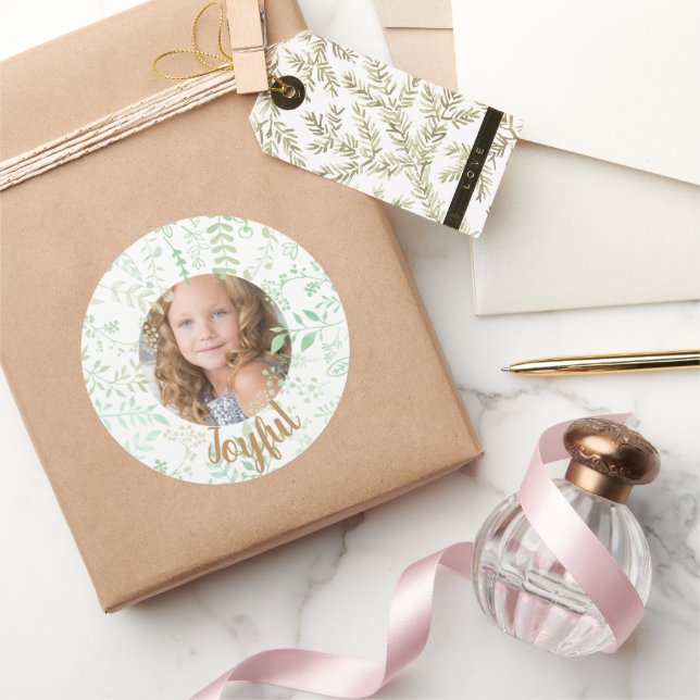 Adesivo Redondo Foto de Natal Feliz e Feliz (Presentear)