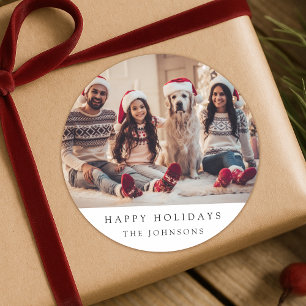 Adesivo Redondo Foto de Natal mínima Retrato da família moderna