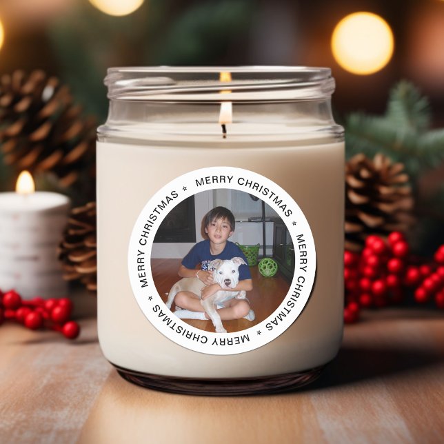 Adesivo Redondo Foto de Natal Moderno e Feliz (Modern Merry Christmas Photo Classic Round Sticker)