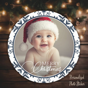 Adesivo Redondo Foto de Natal Nórdico Azul E Branco