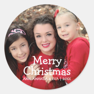 Adesivo Redondo Foto de Natal Personalizada da Família Feliz Natal