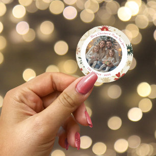Adesivo Redondo Foto de Natal Vintage Dourada Snowflakes